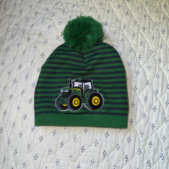 John Deere Licensed Green Striped Tractor Beanie Toddler One Size - Picture 1 of 5